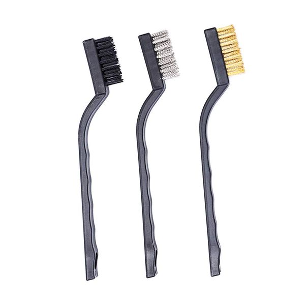 3Pcs Mini Wire Brush Set Steel/Nylon/Brass for Rust &amp; Cleaning