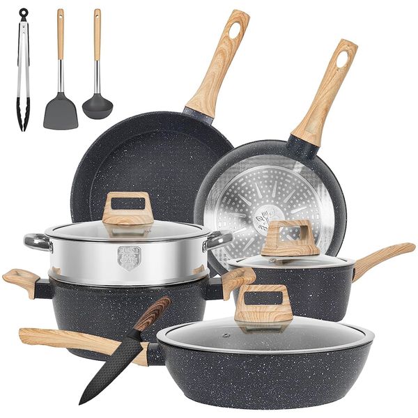 Aluminium Nonstick Granite Cookware Sets - Set of 13