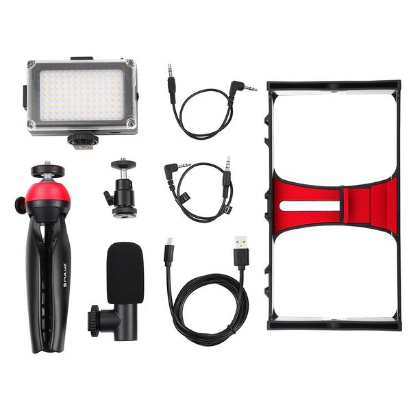 PULUZ Vlogging 4 in 1 Kit LED Light, Mic, Tripod and Rig for Smartphones
