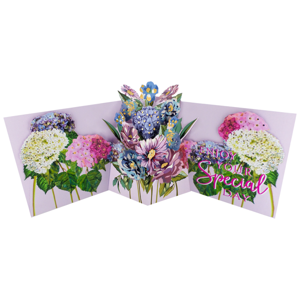 Paper Celebrations Pop-Out Birthday card - Hydrangea Flowers
