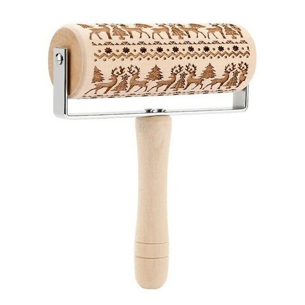 FI- Modern Deer Engraved Wooden Rolling Pin