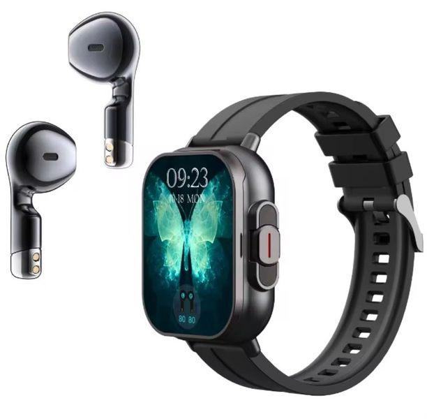 2-in-1 Smart Watch With TWS Earphones- Silicone Band-Health Monitoring /NFC