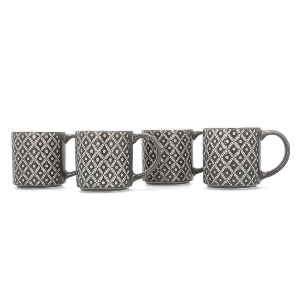 George &amp; Mason - 4 Pack Charcoal Diamond Ceramic Mugs