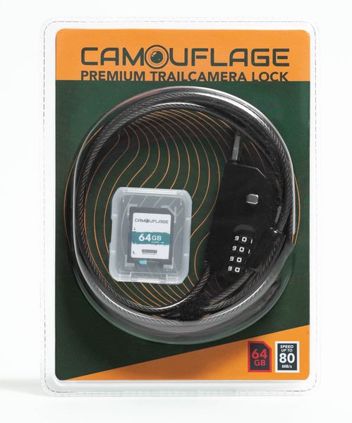 Camouflage Premium Anti-theft Combination Lock for Trailcamera with 64gb SD