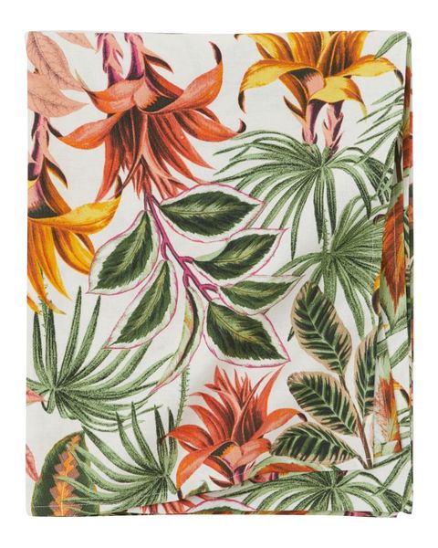 White Cotton Tablecloth with Flowers and Leaves 8-10 Seater (145x300cm)