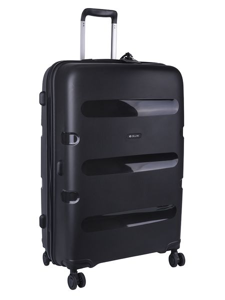 Cellini Cruze Large 4 Wheel Trolley Case Black with Luggage Glove Blue