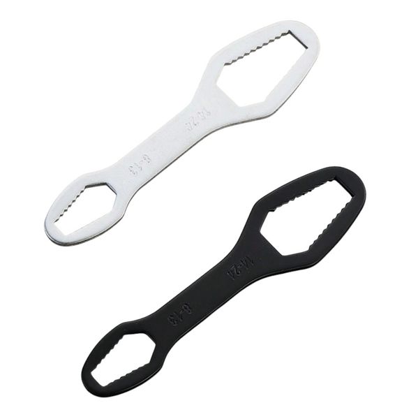 2 Piece-Multifunctional Double Head Self-Tightening Wrench -Black &amp; Silver