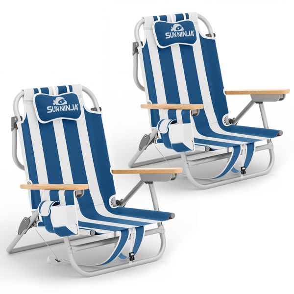 Sun Ninja Beach Chair x 2 Chairs - Navy Stripes