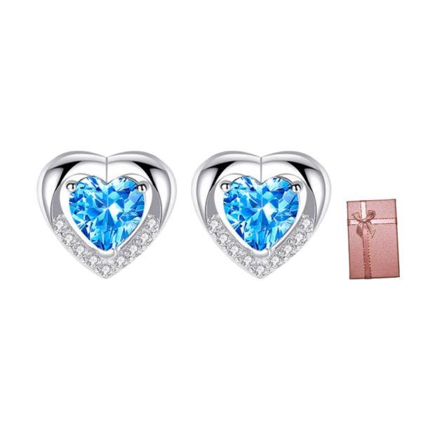 Women's Ocean Heart Platinum Plating Crystal Stud Earrings