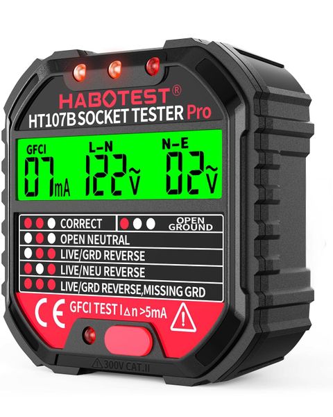 GFCI Outlet Tester with LCD Display, Voltage Detector 90-250V CAT II 300V