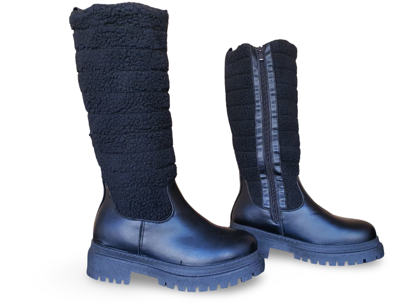 Long Boots With Faux Fur - Black