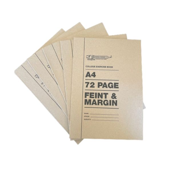 A4 Feint &amp; Margin Exercise Book 72 Pages (pack of 5)