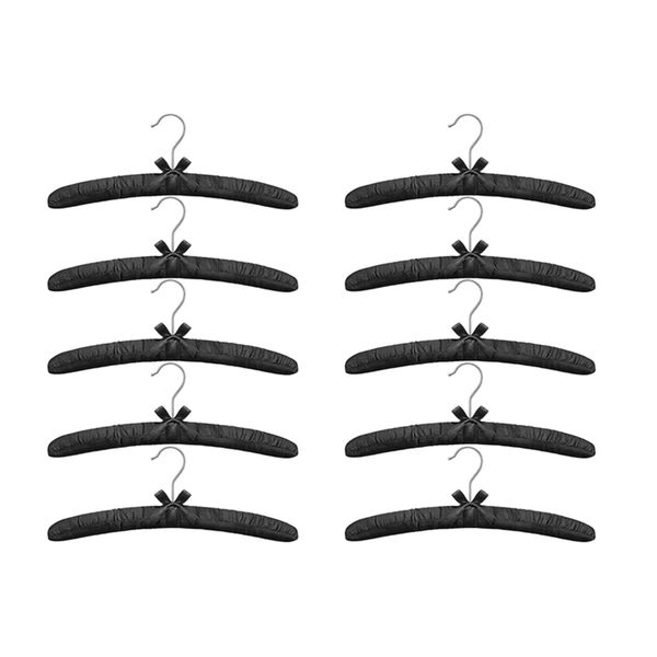 5 Pcs Women'S Satin Padded Hangers Non-Slip Thick Foam Black Hangers