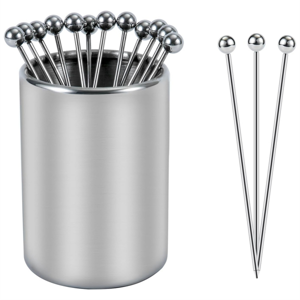 Metal Cocktail Picks Holder Set 12 Cocktail Toothpicks Reusable