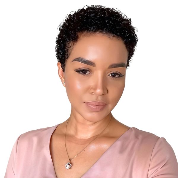 Black In Pixie Cut Wig-Afro Curly Machine Made Glueless Wig