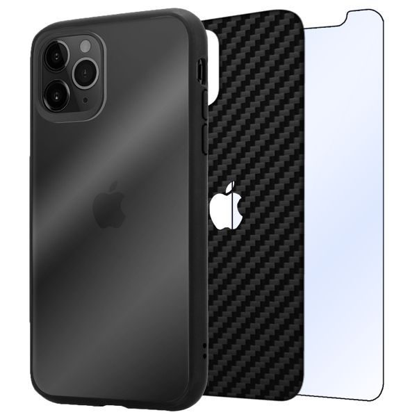 Case, Tempered Glass &amp; Black Carbon Skin image