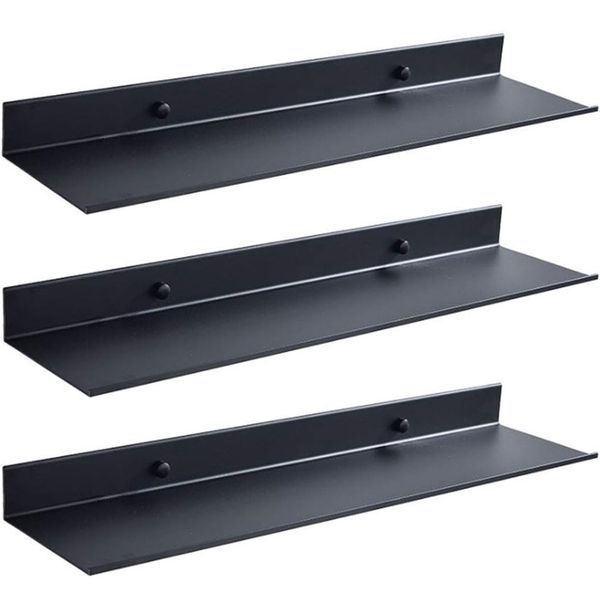 3 Piece Black Metal Wall Mounted Floating Shelves Ledge for Wall Bathroom 40cm