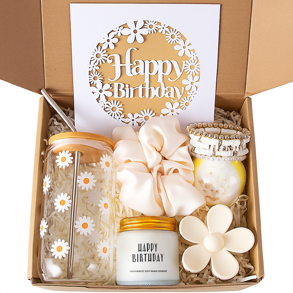 7Pcs, Cute Daisy Aesthetic Glass Cup Birthday Gift Set for Women, Teen Girl