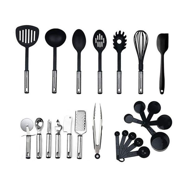 16-Piece Kitchen Cookware Set - Safe Silicone Stainless Steel - Black B