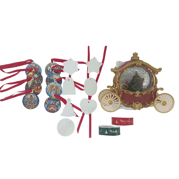 Christmas Gift Set- Pumkin Snow Globe, LED Tree Decor, Ornaments &amp; Ribbons