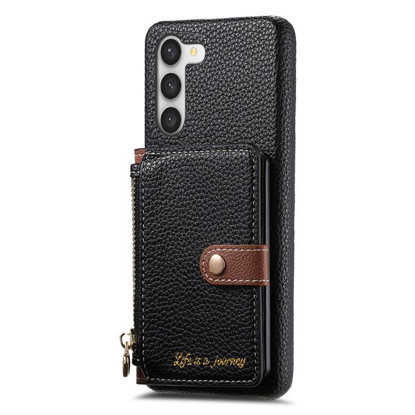 Flip Card Holder Lychee Leather Phone Case Compatible with Galaxy S21 Ultra
