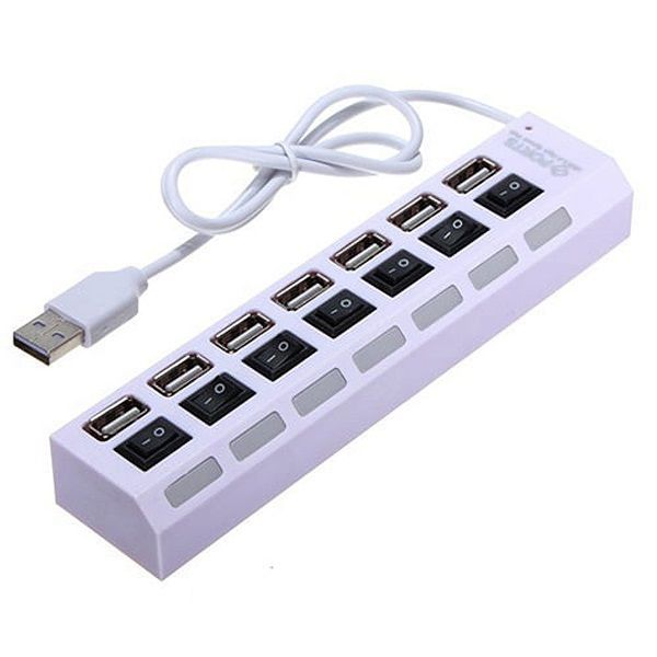 White USB 2.0-7 Port Hub 480Mbs Expand Your Connectivity