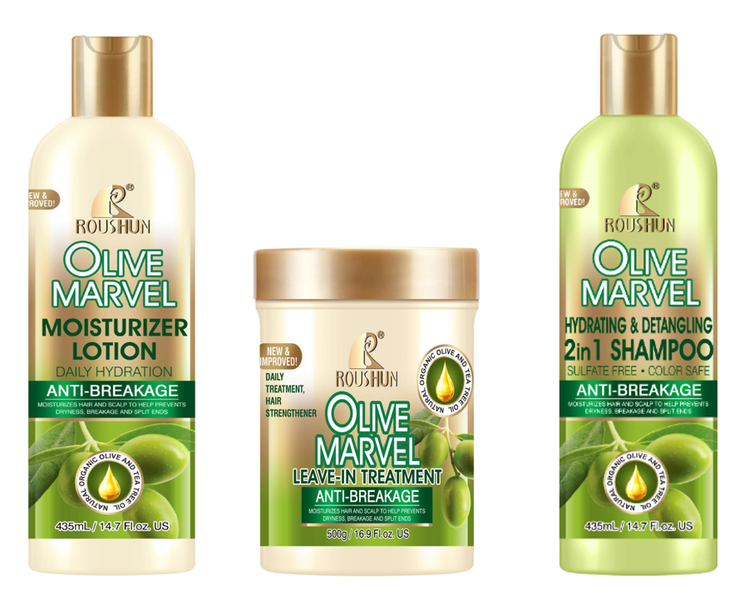 Roushun Olive Miracle Strengthening Moisturizer Lotion, Shampoo &amp; Treatment
