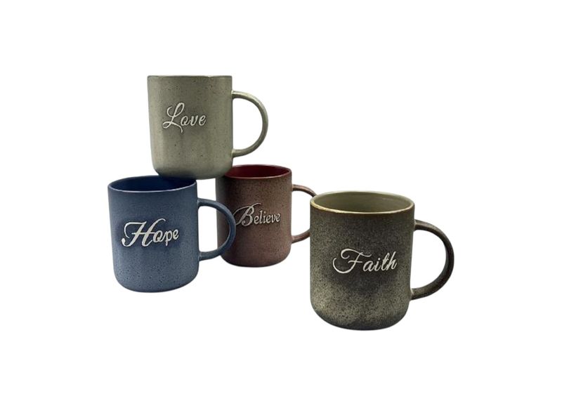 Quoted Ceramic Mug Set - 4 Piece, 450ml, Assorted Colours.