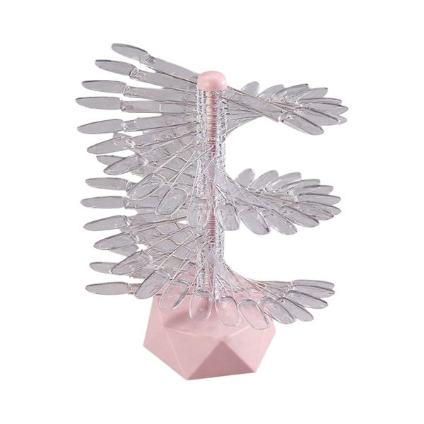 60 Piece Rotating Nail Tip Display Stand with Clear Swatch Sticks - Pink