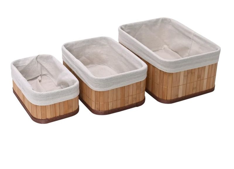 Storage Baskets Made of Light-Colour Bamboo