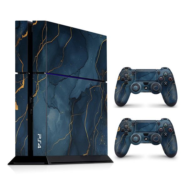 Decal Skin Compatible with PS4 - Dark Blue Marble Gold Veins (Decal Only)