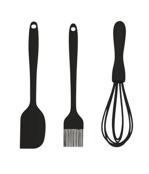 3 Piece Silicone Kitchen Utensil Set For Cooking &amp; Baking - Black