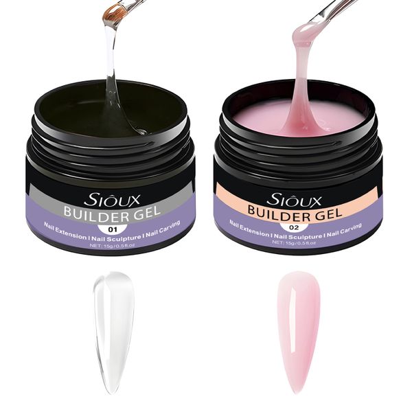 Nail Builder Gel 30g - 2 Pack Nail Extension &amp; Strengthening Pink &amp; Clear