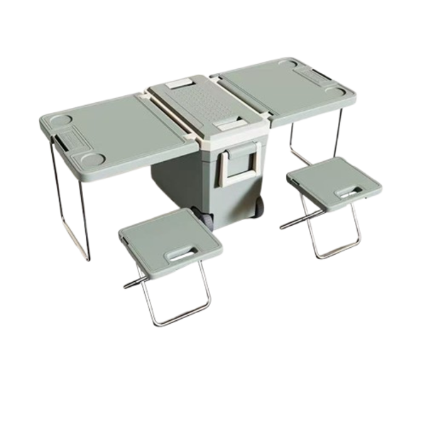 32L Outdoor Cooler Box - Built-in Table + Seats, Camping Picnic Essential