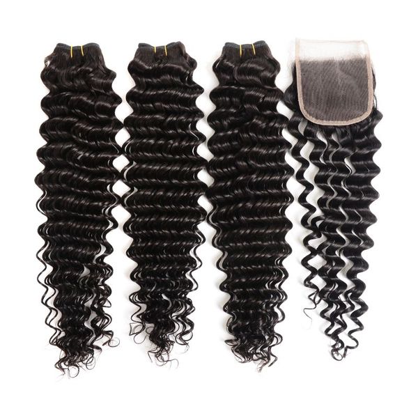 Queens Choice Brazilian hair sliver label Deep Wave 10" x3+4x4 closure
