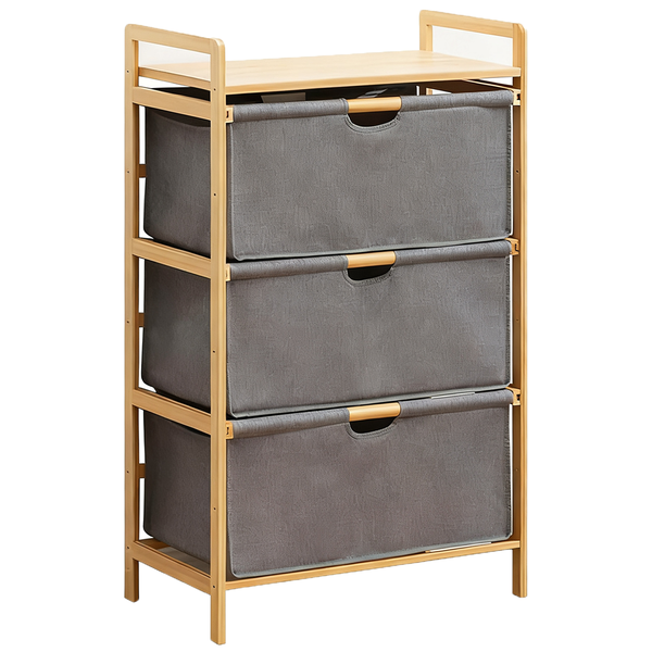 Bamboo Bathroom Storage Shelf with Fabric Drawers - Slim 4-Tier Unit
