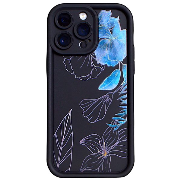 Black - Phone Case with Bubble Edge and Flower Print for iPhone 14 Pro Max