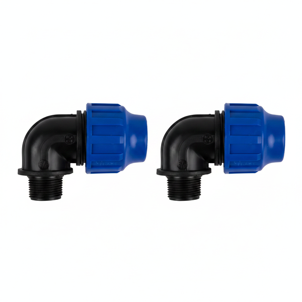 Plast 63mm Male Compression Elbow Pipe Joint for Plumbing - 2 Pack