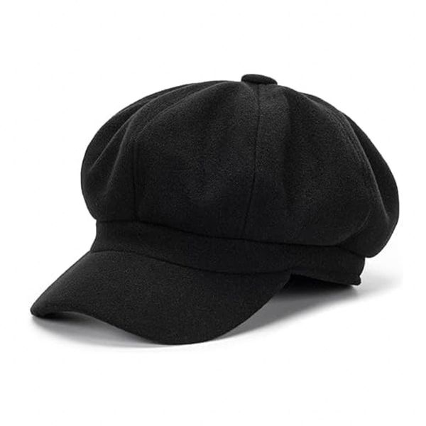 Women's Solid Color Woolen Beret Hat - Classic Octagonal Newsboy Cap