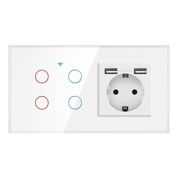 WiFi Smart Switch Socket, Tuya App Voice Control Switch Panel - with USB