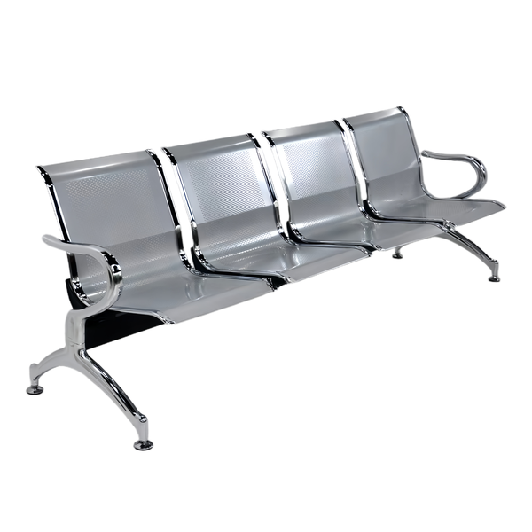 Steel Bench Chrome 4 Seater ffice Visitor Chair Waiting Area Reception Chairs - Shiny Silver