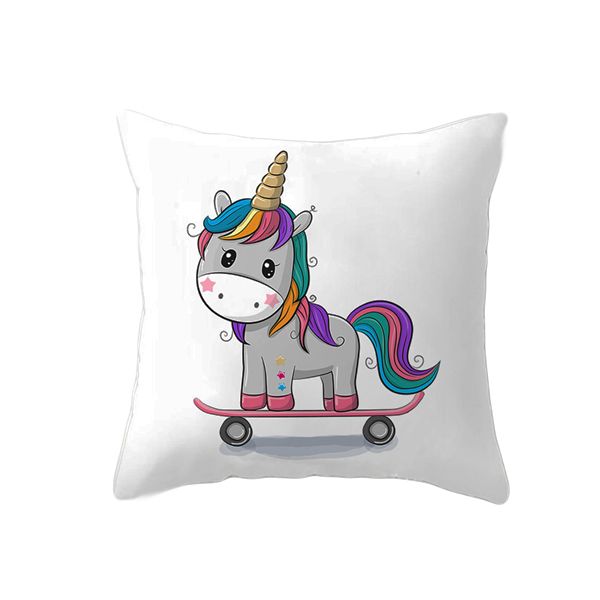 Skateboard Unicorn Cartoon Pillow 45x45cm
