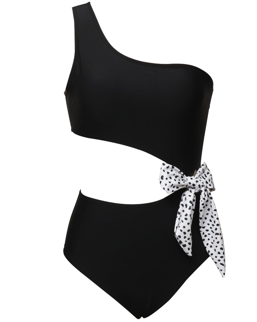 Olive Tree - Ladies 1-Piece Shoulder Cutout Bowtie Swimsuit - Black ...