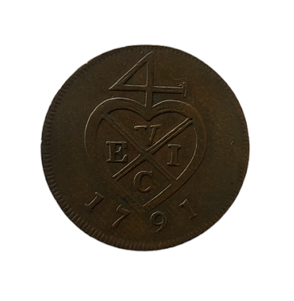 1791 British - India Bombay Presidency Half Pice Coin Ultra Scarce