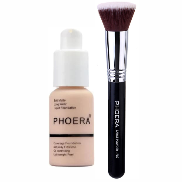 Phoera Liquid Foundation and Flat Foundation Kabuki Brush Combo