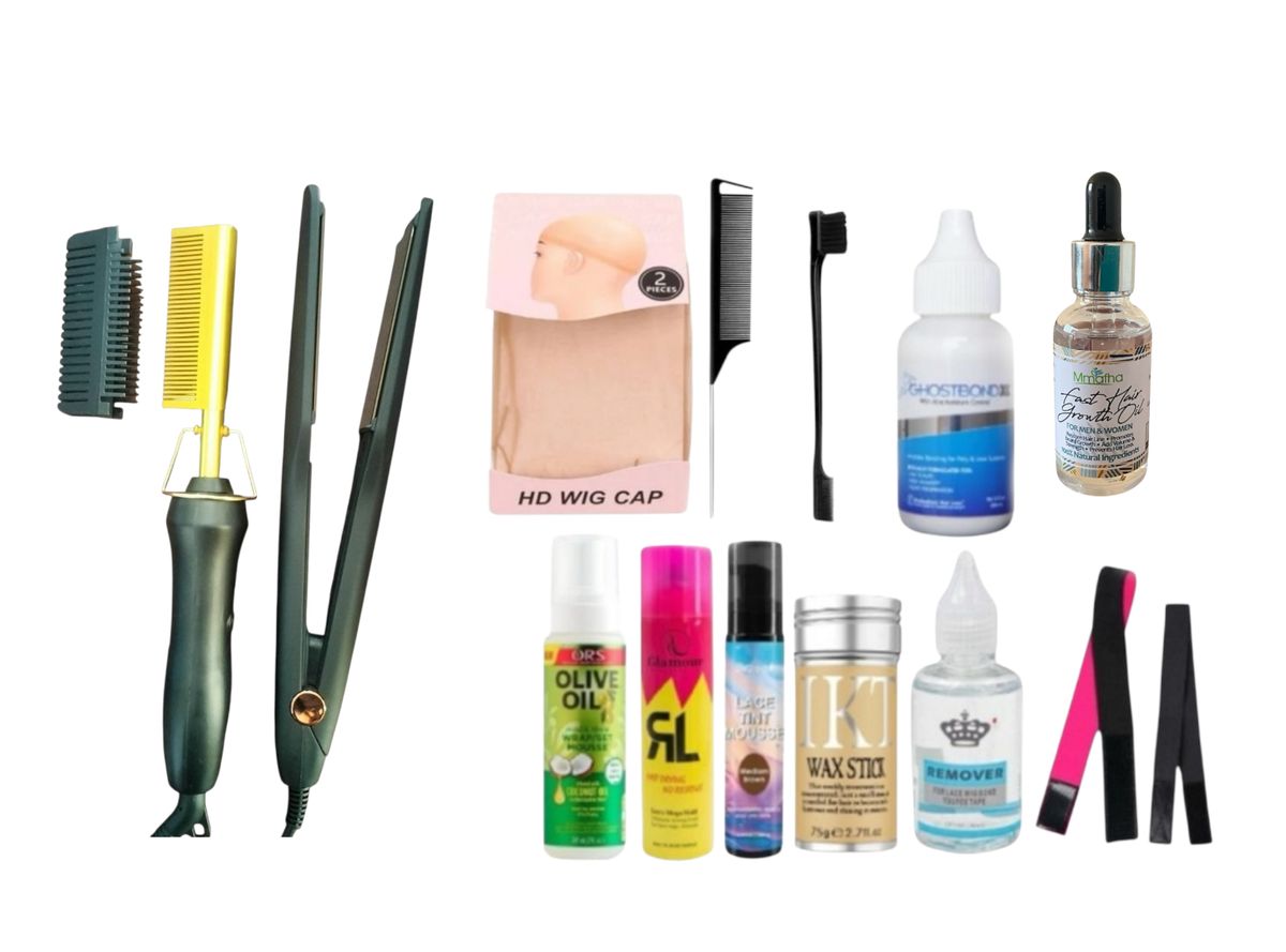 Wig Installation Kit With Hot comb & Hair straightner & Hair Growth Oil