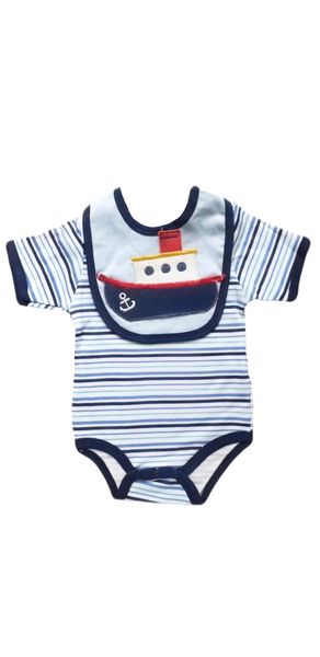 Baby Romper and Printed Monkey Bib - 2 Piece Set