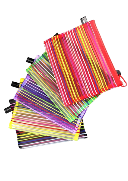 3 Pack A4 Multicolored Zip Stationary or Document Pouch In Multiple Colors
