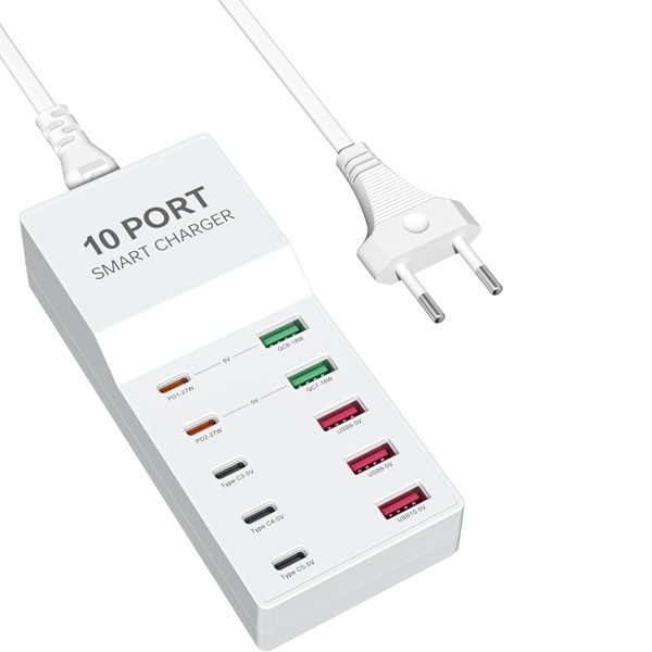 10 Ports 72W Fast Multiple USB C Charger Station