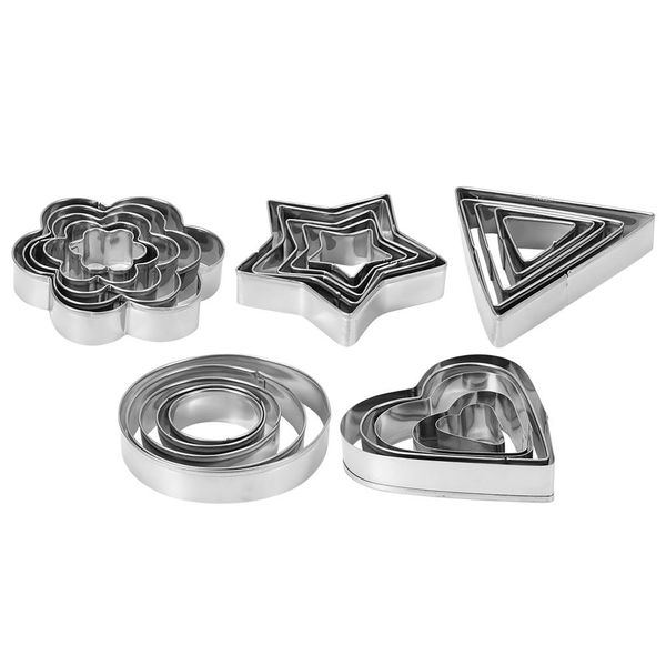 5 Set Stainless Steel Cookie Mold Round Heart Pentagram Flower Trilateral